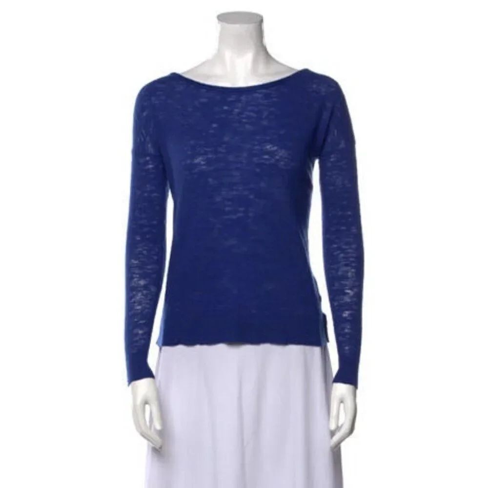 Joie Womens Solid Blue Long Sleeve Sweater Top Xs